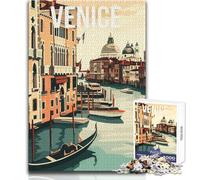 Teenagers Puzzles 1000 Piece Jigsaws Venice Italy Canal Gondola Travel Beautiful Design Game A Work of Art Anti-Stress Toys Size 38x26cm