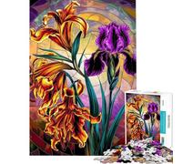 Teenagers Puzzles 1000 Piece Jigsaws Vibrant Tiger Lily And Phoenix Iris Stained Glass Adult Jigsaw Hands-on Game Wall Decoration Deal As Gifts for The Whole Family (Size 38x52cm)