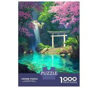 Teenagers Puzzles 1000 Piece Jigsaws Waterfall Shrine Cherry Blossom Jigsaws for Adults Fun Games Presents for Women Deal As Gifts for The Whole Family 38x26cm/1000pcs