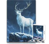 Teenagers Puzzles 1000 Piece Jigsaws White Stag in Snowy Mountains Educational Family Game Difficult Hard Birthday Gift Size 38x52cm