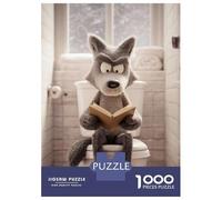 Teenagers Puzzles 1000 Piece Jigsaws Wolf Reading A Book on A Toilet Adult Jigsaw Puzzle Anti-Stress Toys Home Decoration Stress Reduction Gifts 70x50cm/1000pcs