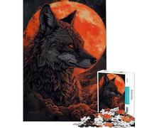 Teenagers Puzzles 1000 Piece Jigsaws Wolf Red Moon Animal Puzzle for Adults Hands-on Game Difficult Challenge Deal As Gifts for The Whole Family (Size 38x52cm)