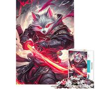 Teenagers Puzzles 1000 Piece Jigsaws Wolf Samurai with Red Sword Adult Puzzles Hands-on Game Presents for Women Deal As Gifts for The Whole Family (Size 38x52cm)
