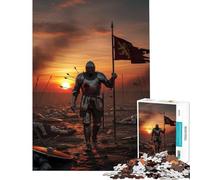 Teenagers Puzzles 1000 Piece Jigsaws Wounded Knight on Battlefield at Sunset for Educational Game Toys Educational Games Gifts Birthday Family Activities (Size 38x52cm)