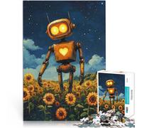 teenagers Puzzles 2000 Piece Jigsaws Robot in Sunflower Field Für Familienspaß Verbessern Sie das Gedächtnis70x100cm