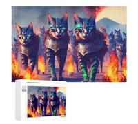 Teenagerss 1000 PCS Jigsaw Puzzle Ancient Cat Warriors Marching Through Flames Jigsaws for Adults Relaxing Games Improve Memory Fun Activities at Home 1000 PCS