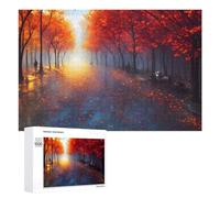 Teenagerss 1000 PCS Jigsaw Puzzle Autumnal Pathway with Red Leaves Jigsaws for Adults Family Games Birthday Present Fun at Home Activities, 1000 PCS