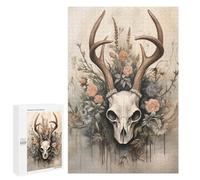 Teenagerss 1000 PCS Jigsaw Puzzle Deer Skull with Flowers Artwork Jigsaws for Adults Relaxing Games Improve Memory Fun Activities at Home 1000 PCS