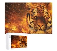 Teenagerss 1000 PCS Jigsaw Puzzle Golden Tiger Amidst Flames Jigsaws for Adults Relaxing Games Improve Memory Fun Activities at Home 1000 PCS