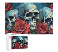 Teenagerss 1000 PCS Jigsaw Puzzle Skulls And Roses A Gothic Artwork Jigsaws for Adults Relaxing Games Improve Memory Fun Activities at Home 1000 PCS