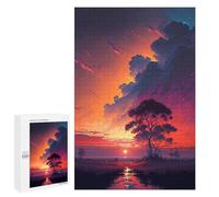 Teenagerss 1000 PCS Jigsaw Puzzle Tree by The River Sunset Puzzle for Adults Family Games Staycation Kill Time Unique Birthday And Xmas Gifts 1000 PCS