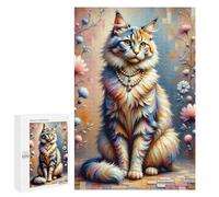 Teenagerss 1000 PCS Puzzle A Stylized, Realistically Detailed Image of A Fluffy Cat Sitting Upright, Wearing A Luxuri Jigsaw Puzzles for Adults Stress Reliever Educational Challenge Unique Challenge G