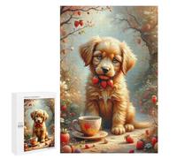 Teenagerss 1000 PCS Puzzle Affectionate Sweet Aesthetic Charming Cartoon, A Cute Puppy Sits Next to A Strawberry Bush Adult Jigsaw Puzzles Precision Cutting Help The Brain Exercise Challenging Family