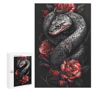 Teenagerss 1000 PCS Puzzle Black Snake with Red Roses Tattoo Design Adult Jigsaw Puzzles Precision Cutting Help The Brain Exercise Challenging Family Fun Game 1000 PCS