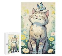 Teenagerss 1000 PCS Puzzle Cat with Butterfly in Flower Field Jigsaw Puzzles for Adults Stress Reliever Educational Challenge Unique Challenge Game 1000 PCS