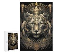Teenagerss 1000 PCS Puzzle Crown Tiger King Art Deco Adult Jigsaw Puzzles Precision Cutting Help The Brain Exercise Challenging Family Fun Game 1000 PCS