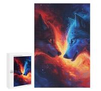 Teenagerss 1000 PCS Puzzle Fire Vs. Ice Wolves Art Print Jigsaw Puzzles for Adults Stress Reliever Educational Challenge Unique Challenge Game 1000 PCS
