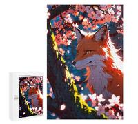 Teenagerss 1000 PCS Puzzle Furious Fox Cherry Blossom Adult Jigsaw Puzzles Precision Cutting Help The Brain Exercise Challenging Family Fun Game 1000 PCS