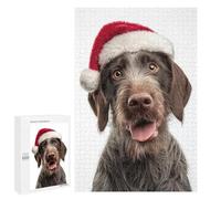 Teenagerss 1000 PCS Puzzle German Wirehaired Pointer Dog with Santa Hat Portrait Puzzle for Adults Anti-Stress Toys Difficult Challenge Great Gift for Gaming 1000 PCS