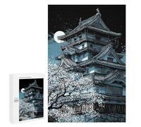 Teenagerss 1000 PCS Puzzle Japanese Castle Under Moonlight with Cherry Blossoms Puzzle for Adults Anti-Stress Toys Difficult Challenge Great Gift for Gaming 1000 PCS
