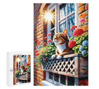 Teenagerss 1000 PCS Puzzle Sunlit Window Cat Adult Jigsaw Puzzles Precision Cutting Help The Brain Exercise Challenging Family Fun Game 1000 PCS