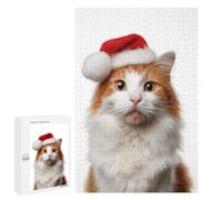 Teenagerss 1000 PCS Puzzle Turkish Van Cat with Santa Hat Portrait Puzzle for Adults Anti-Stress Toys Difficult Challenge Great Gift for Gaming 1000 PCS