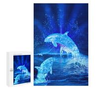 Teenagerss 1000 PCS Puzzle Water Blue Dolphins Jigsaw Puzzles for Adults Stress Reliever Educational Challenge Unique Challenge Game 1000 PCS