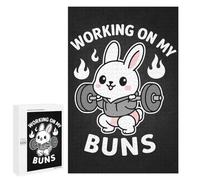 Teenagerss 1000 PCS Puzzle Working On My Buns - Funny Easter Gym Bunny Squat Pun Adult Jigsaw Puzzles Precision Cutting Help The Brain Exercise Challenging Family Fun Game 1000 PCS