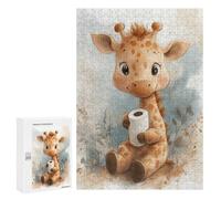 Teenagerss 300 PCS Jigsaw Puzzle Cute Giraffe with Toilet Paper Roll Teenagers Puzzles Relaxing Games Enhance Memory Unique Birthday And Xmas Gifts 300 PCS