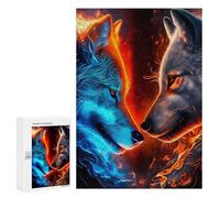 Teenagerss 300 PCS Jigsaw Puzzle Fire Vs. Ice Wolves Artwork Jigsaws for Adults Relaxing Games Improve Memory Fun Activities at Home 300 PCS