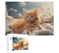 Teenagerss 300 PCS Jigsaw Puzzle Fluffy Orange Kitten on Soft Blanket Jigsaws for Adults Family Games Birthday Present Fun at Home Activities, 300 PCS