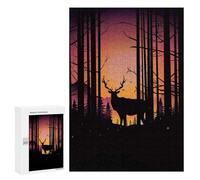 Teenagerss 300 PCS Jigsaw Puzzle Forest Sunset with Deer Silhouette Teenagers Puzzles Relaxing Games Enhance Memory Unique Birthday And Xmas Gifts 300 PCS