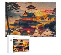 Teenagerss 300 PCS Jigsaw Puzzle Serene Sunset Reflections in A Traditional Village Jigsaws for Adults Relaxing Games Improve Memory Fun Activities at Home 300 PCS