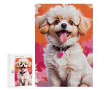 Teenagerss 300 PCS Puzzle A Stylized Portrait of A Small Dog, Resembling A Poodle Or Mixed Breed, Captured in A Vibr Jigsaw Puzzles for Adults Stress Reliever Educational Challenge Unique Challenge Ga