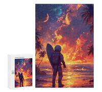 Teenagerss 300 PCS Puzzle Astronaut Surfer Sunset Adult Jigsaw Puzzles Precision Cutting Help The Brain Exercise Challenging Family Fun Game 300 PCS