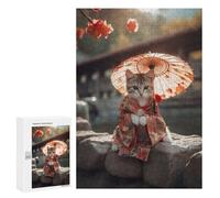 Teenagerss 300 PCS Puzzle Cherry Blossom Cat in Kimono Puzzle for Adults Anti-Stress Toys Difficult Challenge Great Gift for Gaming 300 PCS