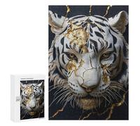 Teenagerss 300 PCS Puzzle Cracked Tiger with Gold Inlay Jigsaw Puzzles for Adults Stress Reliever Educational Challenge Unique Challenge Game 300 PCS
