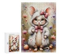 Teenagerss 300 PCS Puzzle Cute Mouse Costume with Bow Jigsaw Puzzles for Adults Stress Reliever Educational Challenge Unique Challenge Game 300 PCS