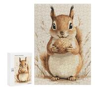 Teenagerss 300 PCS Puzzle Cute Squirrel with Nut Illustration Jigsaw Puzzles for Adults Stress Reliever Educational Challenge Unique Challenge Game 300 PCS