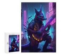 Teenagerss 300 PCS Puzzle Cyberfox with Electric Guitar Puzzles for Adults Family Game Staycation Kill Time Birthday Present, Gifts, 300 PCS