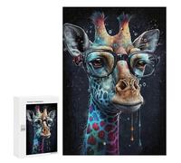 Teenagerss 300 PCS Puzzle Giraffe with Glasses Art Print-2 Adult Jigsaw Puzzles Precision Cutting Help The Brain Exercise Challenging Family Fun Game 300 PCS