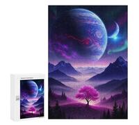 Teenagerss 300 PCS Puzzle Planetary Landscape with Pink Tree Jigsaw Puzzles for Adults Stress Reliever Educational Challenge Unique Challenge Game 300 PCS