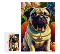 Teenagerss 300 PCS Puzzle Royal Pug in Flowers Adult Jigsaw Puzzles Precision Cutting Help The Brain Exercise Challenging Family Fun Game 300 PCS