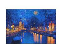 Teenagerss 38x26cm/1000pcs Jigsaw Puzzle Amsterdam Night Canal Fireworks Jigsaws for Adults Relaxing Games Improve Memory Fun Activities at Home 38x26cm/1000pcs
