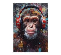Teenagerss 38x26cm/1000pcs Jigsaw Puzzle Monkey with Headphones Adult Jigsaw Toy Wall Decor Difficult Challenge Fun Activities at Home 38x26cm/1000pcs