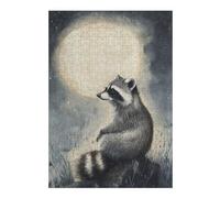 Teenagerss 38x26cm/1000pcs Jigsaw Puzzle Raccoon Under Moonlight Puzzle for Adults DIY Toys Difficult Challenge Christmas Birthday Gifts 38x26cm/1000pcs