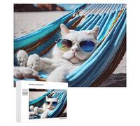 Teenagerss 500 PCS Jigsaw Puzzle Chill Cat in Beach Hammock Jigsaws for Adults Relaxing Games Improve Memory Fun Activities at Home 500 PCS