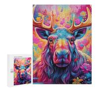 Teenagerss 500 PCS Jigsaw Puzzle Colorful Moose Portrait-4 Jigsaws for Adults Relaxing Games Improve Memory Fun Activities at Home 500 PCS