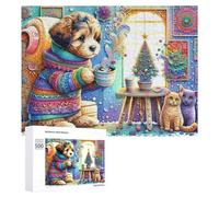 Teenagerss 500 PCS Jigsaw Puzzle Cozy Winter Scene with Pets Jigsaws for Adults Relaxing Games Improve Memory Fun Activities at Home 500 PCS