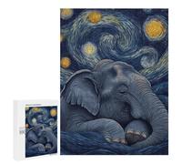 Teenagerss 500 PCS Jigsaw Puzzle Elephant Under Starry Night Jigsaw Anti-Stress Toys Home Decoration Unique Birthday And Xmas Gifts 500 PCS